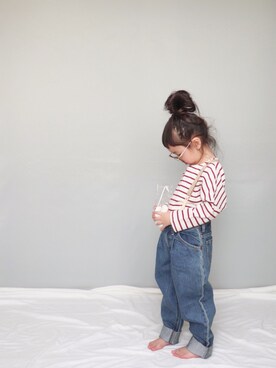 「マシュマロ」｜𝚜𝚘𝚘𝚘𝚕𝚊𝚊𝚊さん（キッズ・100cm）の春コーディネート