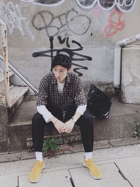 「RAGEBLUE（レイジブルー）の＜トレンドのロング丈＞ワッフルロングカットソー/733404（Tシャツ/カットソー）」を使った、kuroihito (tommy)さん（メンズ・172cm）の春コーディネート