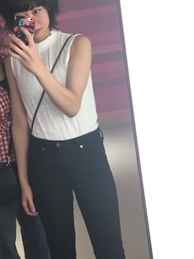 「GU（ジーユー）のアイテム（その他パンツ、ブラック系）」を使った、しほみさん（レディース・163cm）の夏コーディネート