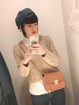 「MERCURYDUO（マーキュリーデュオ）のアイテム（ニット/セーター、ブラウン系）」を使った、しほみさん（レディース・163cm）の秋コーディネート