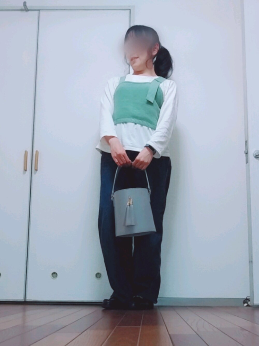 「ワイドパンツ、カーブパンツ、エヘカソポ、ニットビスチェ、サマンサモスモス、ユニクロ、着まわしチャレンジ、アベイル」｜「ehka sopoのアシメニットビスチェ（ニット/セーター、グリーン系）」を使った、◌̥*⃝ きぬ　🐾　さん（レディース・156cm）の夏コーディネートの1枚目の写真