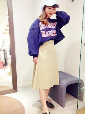 「Casselini（キャセリーニ）のアイテム（キャップ）」を使った、谷本さん（レディース・152cm）の冬コーディネート