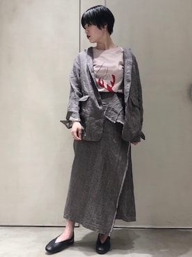 「nitca（ニトカ）のアイテム（ノーカラージャケット）」を使った、UEMURAさん（レディース・155cm）の夏コーディネート