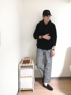 「グレンチェック」｜「アイテム（スリッポン）」を使った、Yu...さん（メンズ・182cm）の秋コーディネート