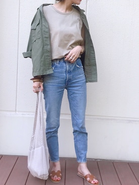 「MOUSSY（マウジー）のMVS SKINNY（デニムパンツ）」を使った、sayさん（レディース・160cm）の夏コーディネート