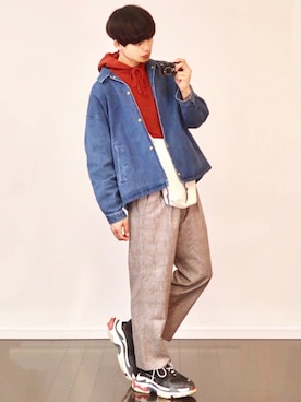 「アイテム（デニムジャケット）」を使った、犬飼京 inukai keiさん（メンズ・183cm・20代）の秋コーディネート