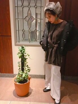 「ブラウンニット」｜「アイテム（パンプス）」を使った、ポンさん（レディース・148cm）の冬コーディネート
