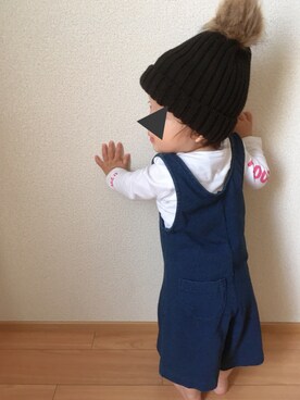 「西松屋（ニシマツヤ）のアイテム（サロペット/オーバーオール）」を使った、niiさん（キッズ・70cm）の秋コーディネート