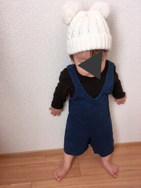 「西松屋（ニシマツヤ）のアイテム（サロペット/オーバーオール）」を使った、niiさん（キッズ・70cm）の秋コーディネート
