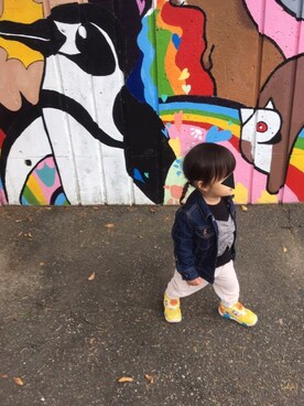 「BREEZE（ブリーズ）のアイテム（デニムジャケット）」を使った、niiさん（キッズ・80cm）の秋コーディネート