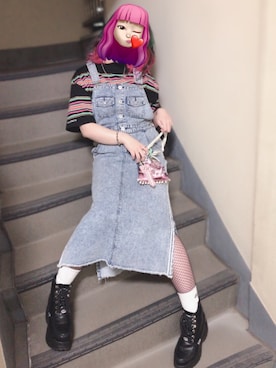 「Candy Stripper」｜「アイテム（ジャンパースカート）」を使った、ぽんちゃんさん（レディース・160cm）の春コーディネート