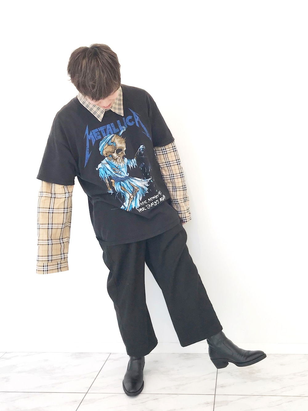 「パステル映える春、はるコーデ、カジュアル、プチプラコーデ、古着、ootd、シンプルコーデ、おしゃれさんと繋がりたい、柄シャツ、低身長」｜「BURBERRYのBurberry Checked Cotton-Flannel Shirt（シャツ/ブラウス、その他）」を使った、Hormonさん（メンズ・168cm）の春コーディネートの1枚目の写真