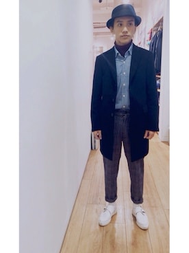 「MUJI」｜「アイテム（スラックス）」を使った、Lou-Yuanさん（メンズ・170cm）の冬コーディネート