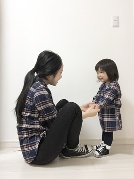 「アイテム（シャツワンピース）」を使った、みっちゃんさん（キッズ・80cm）の冬コーディネート