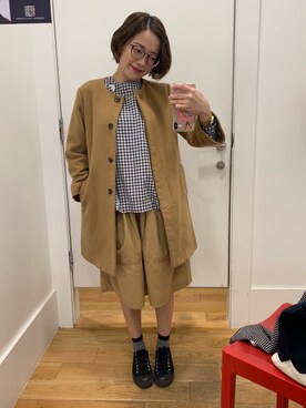 「無印良品（ムジルシリョウヒン）のアイテム（ノーカラージャケット）」を使った、Jennyさん（レディース・152cm）の春コーディネート