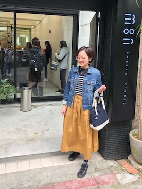 「無印良品（ムジルシリョウヒン）のアイテム（デニムジャケット）」を使った、Jennyさん（レディース・152cm）の春コーディネート