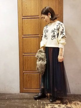 「デザインニット」｜namiさん（レディース・157cm）の秋コーディネート