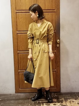 「トレンチワンピース」｜namiさん（レディース・157cm）の秋コーディネート