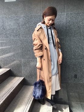 「白スカート」｜「アイテム（ピーコート）」を使った、namiさん（レディース・157cm）の秋コーディネート