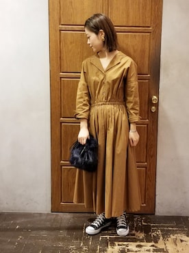 「ブラウンワンピース」｜namiさん（レディース・157cm）の秋コーディネート