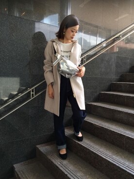 「YECCA VECCA（イェッカヴェッカ）のアイテム（ピーコート）」を使った、namiさん（レディース・157cm）の秋コーディネート