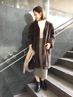 「YECCA VECCA（イェッカヴェッカ）のアイテム（ダウンジャケット/コート）」を使った、namiさん（レディース・157cm）の秋コーディネート