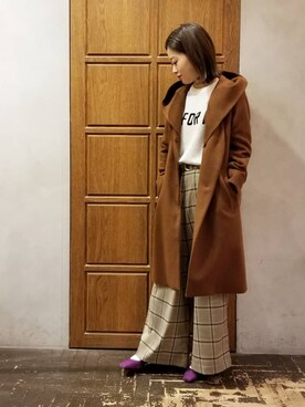 「ロゴニット」｜「アイテム（チェスターコート）」を使った、namiさん（レディース・157cm）の冬コーディネート