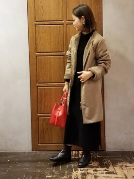 「YECCA VECCA（イェッカヴェッカ）のアイテム（ムートンコート）」を使った、namiさん（レディース・157cm）の冬コーディネート