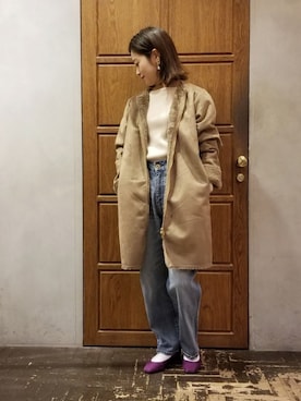 「YECCA VECCA（イェッカヴェッカ）のアイテム（ムートンコート）」を使った、namiさん（レディース・157cm）の冬コーディネート