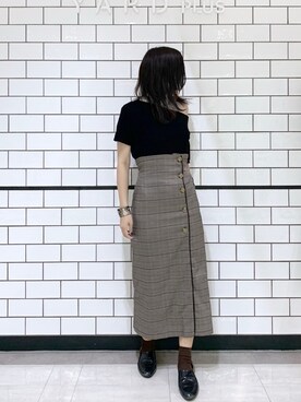 「Aunt Marie's（アントマリーズ）のAUNT MARIE'S レザーサス付きハイウエストナロースカート（スカート）」を使った、yoshiさん（レディース・166cm）の秋コーディネート