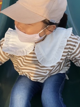「apres les cours（アプレレクール）のアイテム（キャップ）」を使った、AKRさん（キッズ・90cm）の春コーディネート