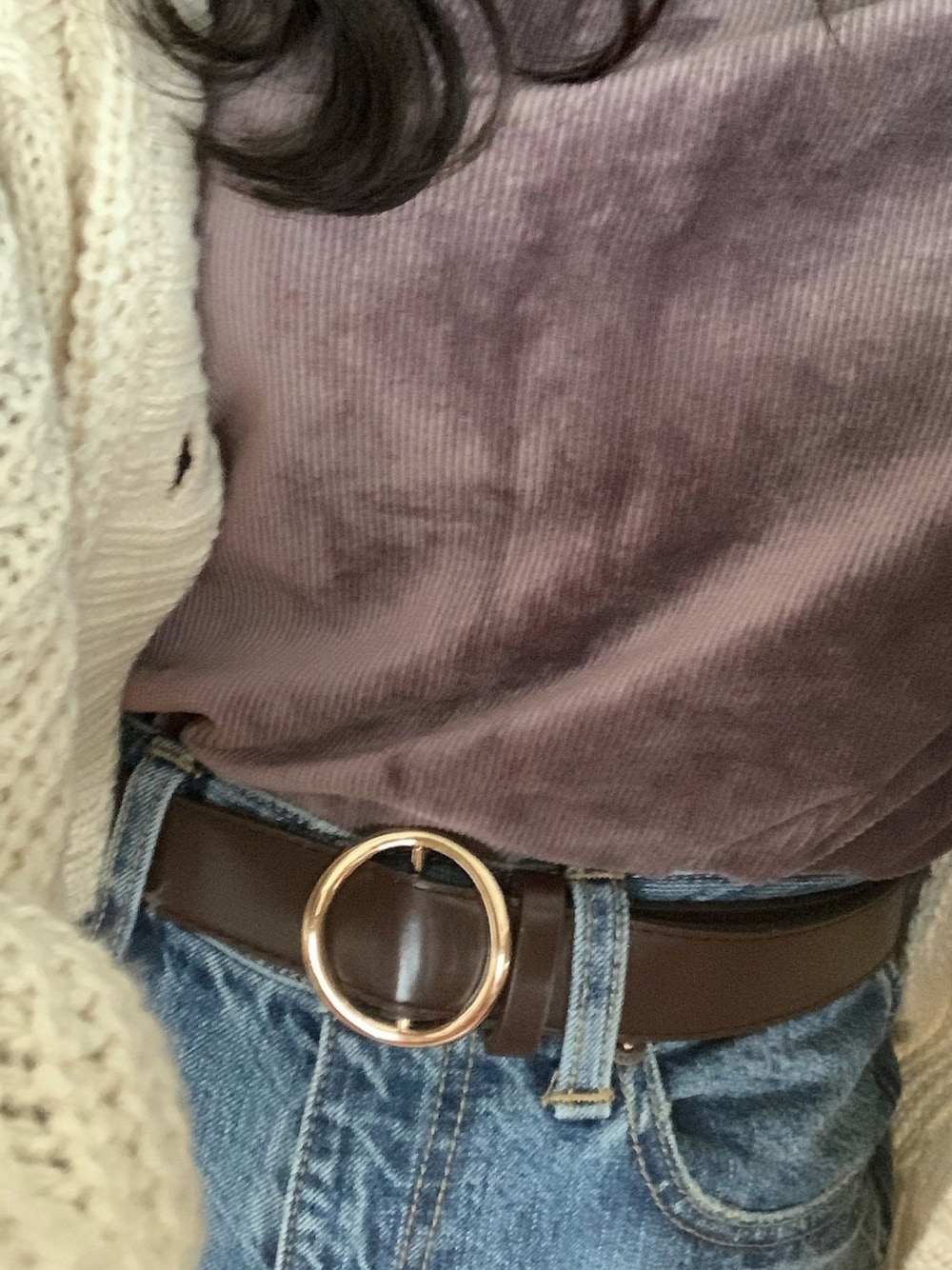 「シンプル、おしゃれさんと繋がりたい、ラクチンコーデ、ラフ、低身長コーデ」｜「RETRO GIRLのレースビスチェセット（その他トップス、パープル系）」を使った、くれはさん（レディース・149cm）の冬コーディネートの1枚目の写真