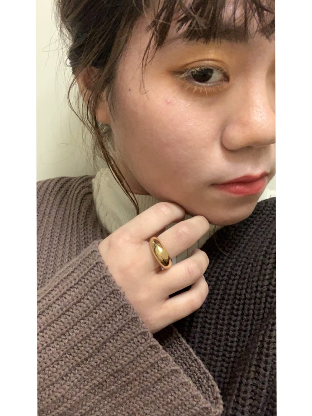 「おしゃれさんと繋がりたい、春カラー、休日スタイル、低身長コーデ、低身長、セレクトモカ(select MOCA)、ベージュマスカラ」｜「select MOCAの2020 A/W バイカラーリンキングオーバーニット/Vネックパッチワークコットンブレンドオーバーサイズニット（ニット/セーター、グレー系）」を使った、くれはさん（レディース・149cm）の春コーディネートの1枚目の写真