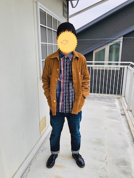 「柄シャツ」｜「アイテム（カバーオール）」を使った、Naoto  Fruscianteさん（メンズ・170cm）の冬コーディネート