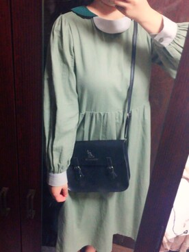 「MERLOT（メルロー）の配色フラワー襟ワンピース5929（ワンピース、グリーン系）」を使った、もよ子さん（レディース・160cm）の秋コーディネート