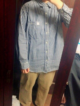 「no brand（ノーブランド）のアイテム（シャツ/ブラウス、ブルー系）」を使った、もよ子さん（レディース・160cm）の秋コーディネート