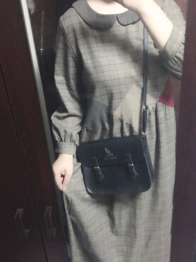 「MERLOT（メルロー）のアーガイルパッチワークグレンチェック柄ワンピース7123（ワンピース、ブラウン系）」を使った、もよ子さん（レディース・160cm）の秋コーディネート