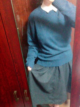 「無印良品（ムジルシリョウヒン）のアイテム（シャツ/ブラウス、ホワイト系）」を使った、もよ子さん（レディース・160cm）の秋コーディネート