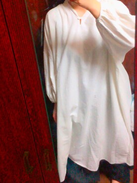 「MERLOT（メルロー）のコットンスキッパーシャツワンピース1196（ワンピース、ホワイト系）」を使った、もよ子さん（レディース・160cm）の秋コーディネート