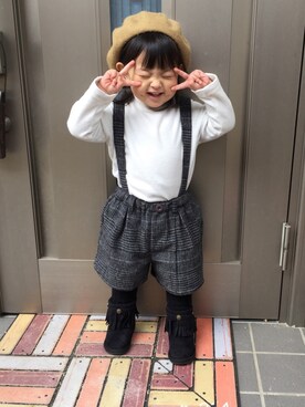 「GLOBAL WORK（グローバルワーク）のアイテム（オールインワン・サロペット）」を使った、koto*kanaさん（キッズ・90cm）の冬コーディネート