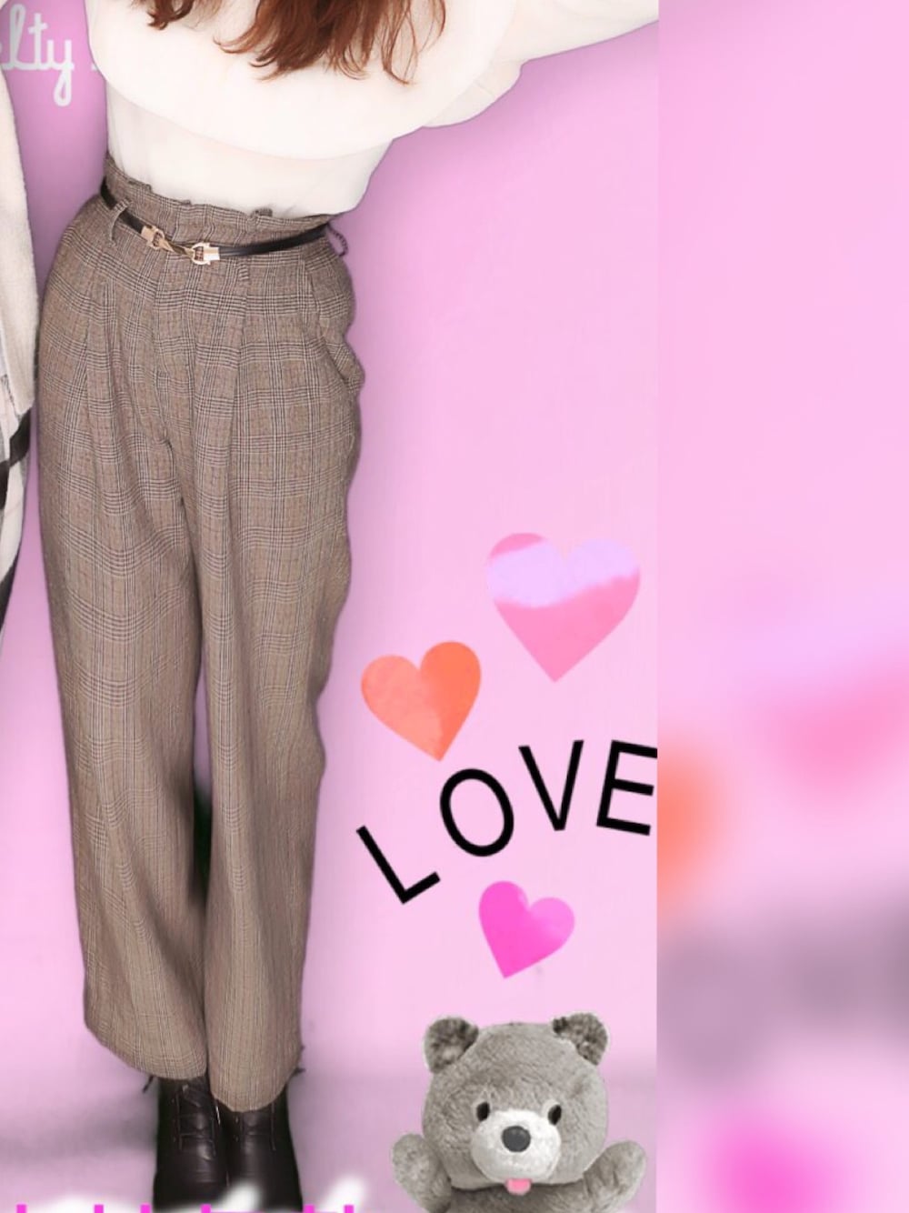 「グレンチェック、ローリーズファーム(LOWRYS FARM)」｜「HEART MARKETのアイテム（その他パンツ、ブラウン系）」を使った、らなさん（レディース・155cm）の冬コーディネートの1枚目の写真