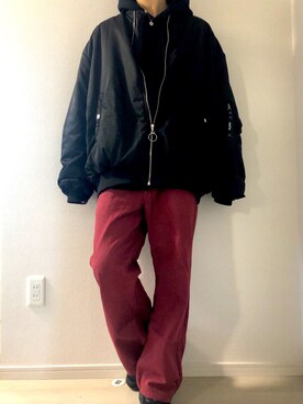 Ma 1を使った 赤黒コーデ のメンズ人気ファッションコーディネート Wear