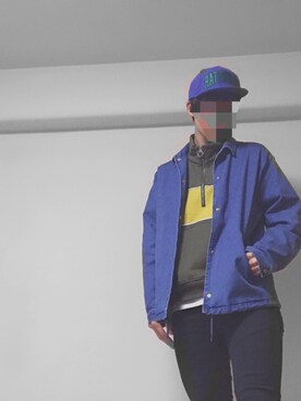 「古着のアイテム（キャップ、ブルー系）」を使った、ボブサさん（メンズ・178cm）の冬コーディネート