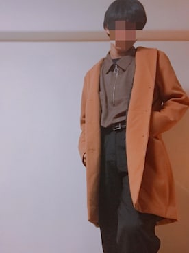 「リドム」｜「アイテム（チェスターコート）」を使った、ボブサさん（メンズ・178cm）の冬コーディネート