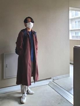 「Calvin Klein（カルバン・クライン）のアイテム（ステンカラーコート）」を使った、muuさん（メンズ・174cm）の秋コーディネート