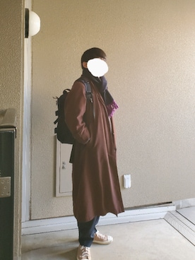 「Calvin Klein（カルバン・クライン）のアイテム（ステンカラーコート）」を使った、muuさん（メンズ・174cm）の冬コーディネート
