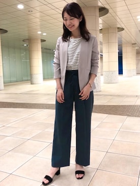 「Tシャツ/カットソー」｜「アイテム（ノーカラージャケット）」を使った、橋本（hashimoto）さん（レディース・165cm）の夏コーディネート
