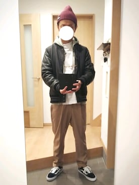 「no brand（ノーブランド）のアイテム（スタジャン）」を使った、Puかんさん（メンズ・173cm）の秋コーディネート