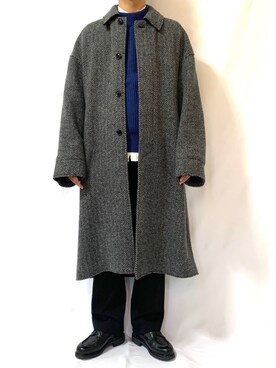 「yoke」｜「アイテム（ステンカラーコート）」を使った、ふくちゃんさん（メンズ・168cm）の春コーディネート