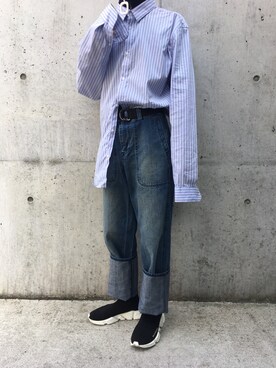 「JW Anderson（ジェイダブリューアンダーソン）のアイテム（デニムパンツ）」を使った、Taku_yaさん（メンズ・167cm）の春コーディネート